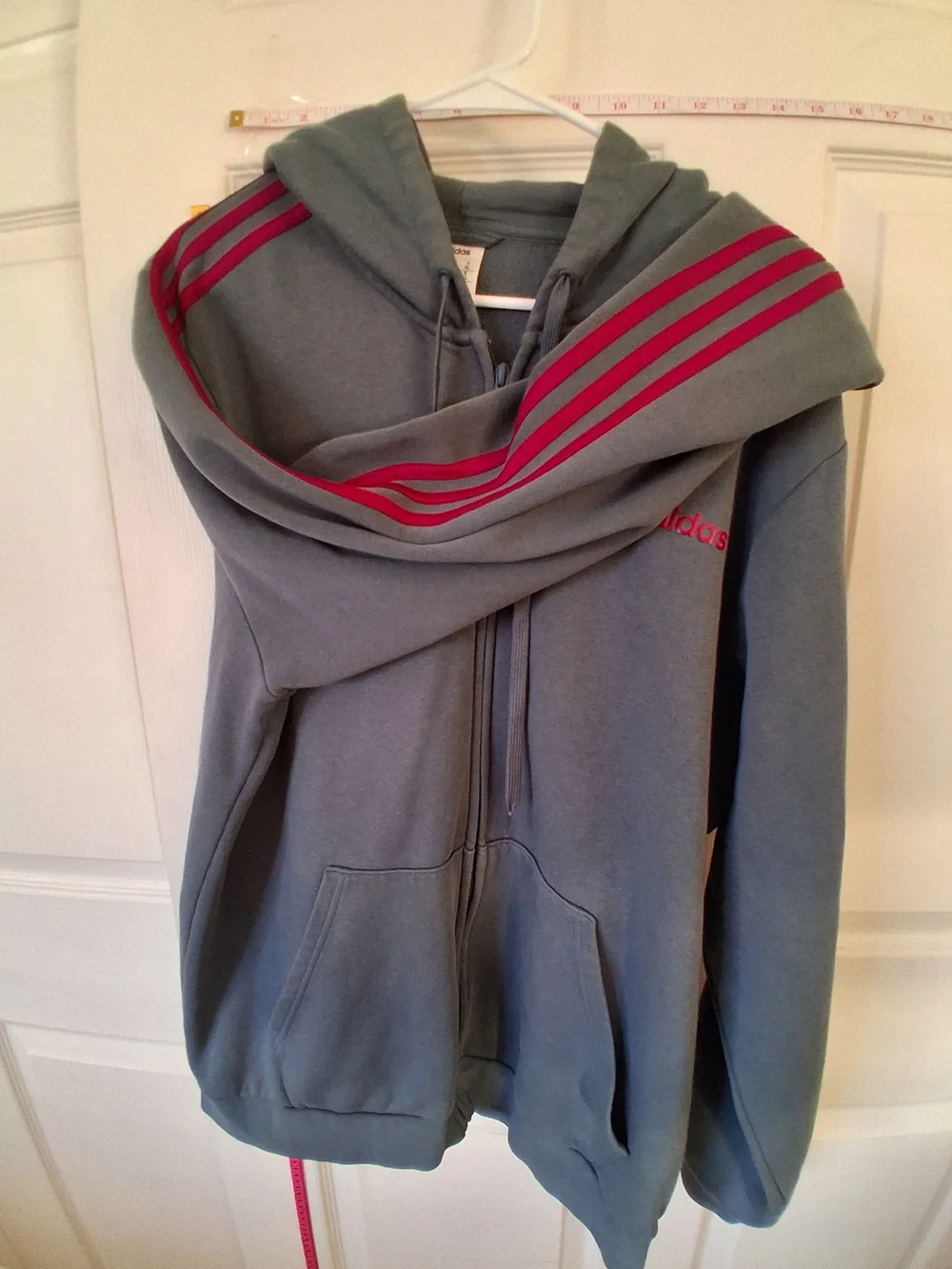 Adidas Men’s Gray Zip-Up Hoodie with Pink Accents